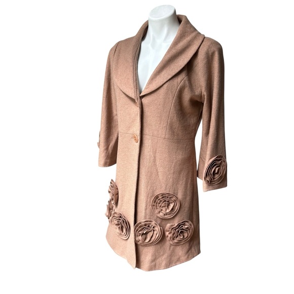 Vintage Radzoli Floral Appliqué Polyester/Wool Blend Wide Collar Coat, Sz L - Picture 5 of 15